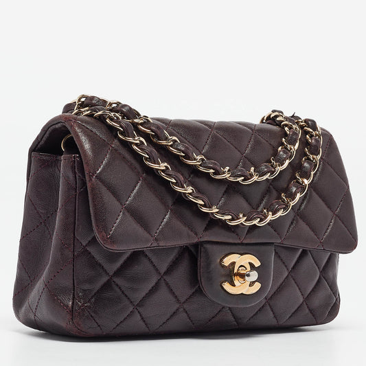 CHANEL Plum Quilted Leather Rectangular Classic Flap Bag