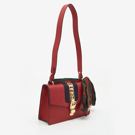 Luxury Gucci Red Leather Small Web Sylvie Shoulder Bag