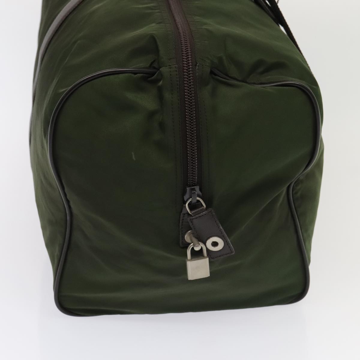 Luxury Prada Boston Bag Nylon Khaki Brown Silver mr452
