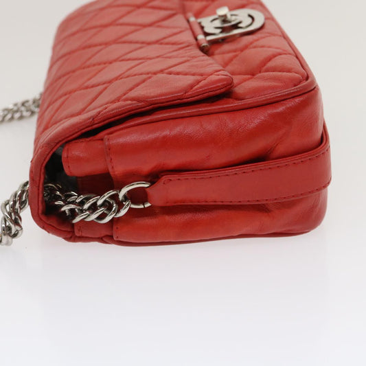 CHANEL Matelasse Chain Flap Shoulder Bag Lamb Skin Turn Lock Red CC 35174A