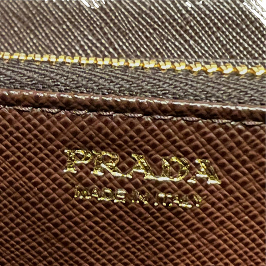 Luxury PradaBruciato Brown Saffiano Leather Zip Around Continental Wallet