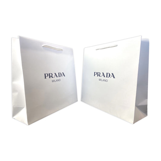 Luxury PradaLogo White Paper Designer Shopping Gift Bag Medium Set of 2