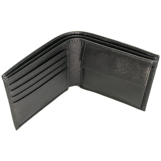 Luxury PradaMen's Black Saffiano Leather Logo Billfold Bifold Wallet