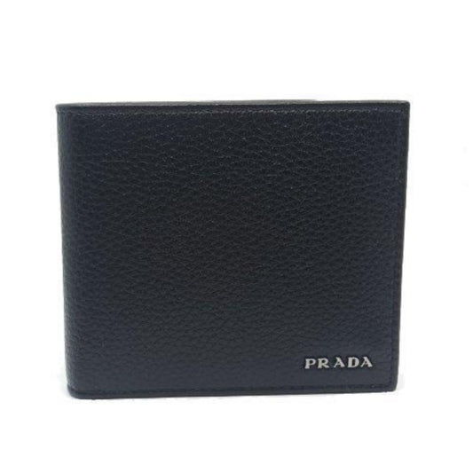 Luxury PradaPortaf. Orizzontale Nero Black Vitello Grain Leather Wallet