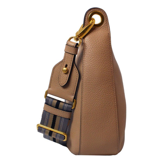 Luxury PradaVitello Daino Tan Leather Bag Nylon Web Stripe Strap