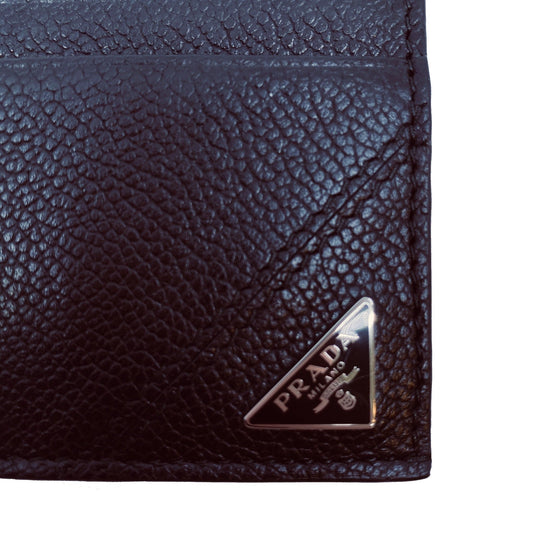 Luxury PradaNero Black Vitello Leather Card Holder Triangle Logo