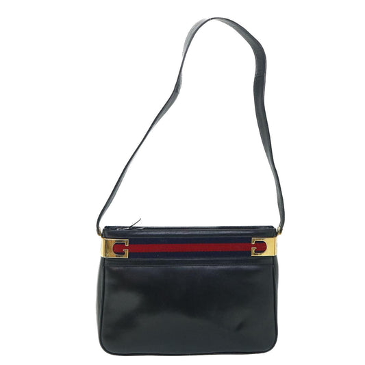 Luxury Gucci Sherry Line Shoulder Bag Leather Black Red Navy th4022