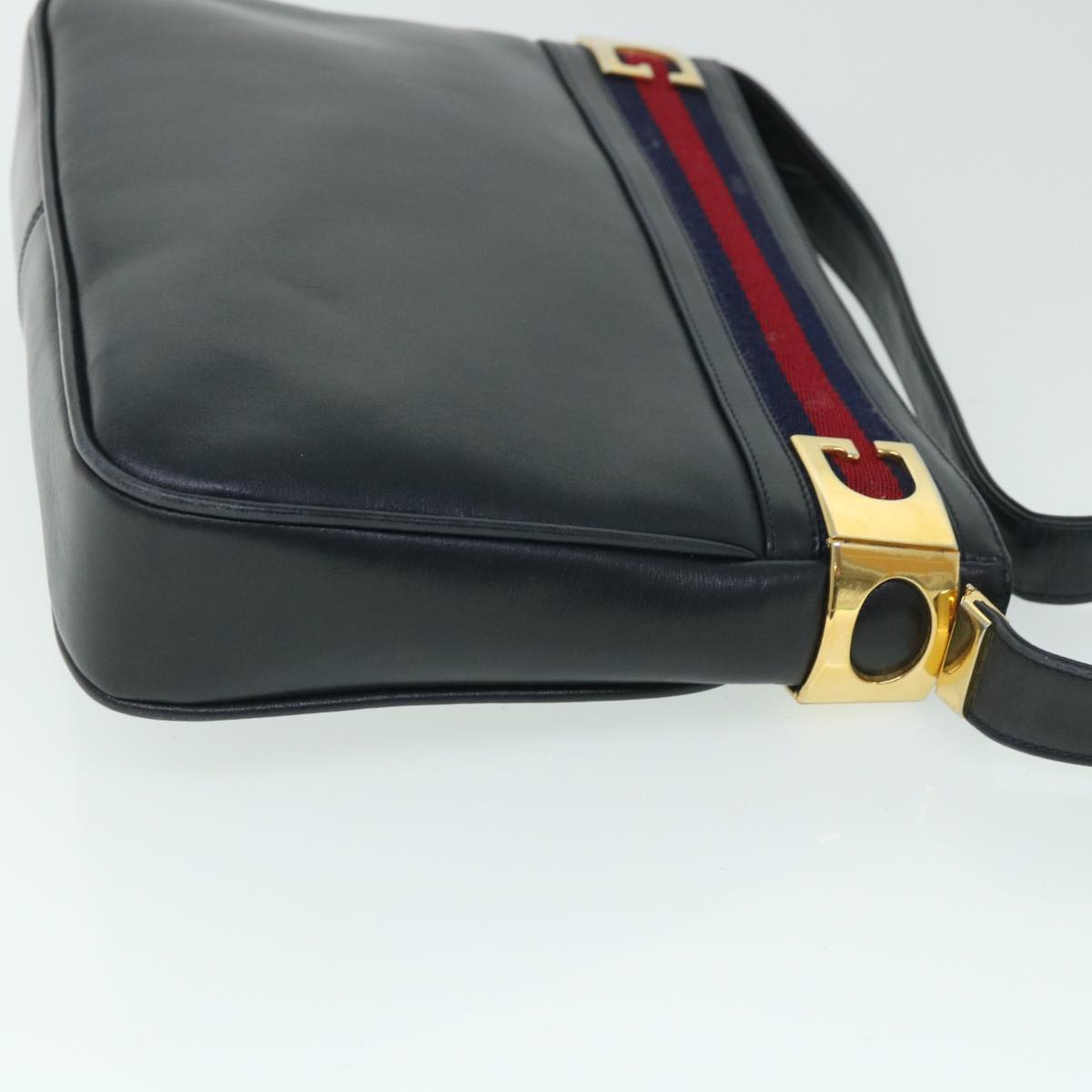 Luxury Gucci Sherry Line Shoulder Bag Leather Black Red Navy th4022