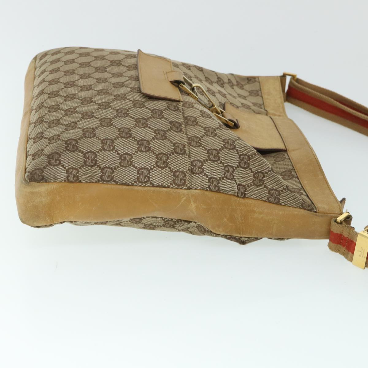 Luxury Gucci GG Canvas Sherry Line Shoulder Bag Beige Red 001 4094 002113 th4031