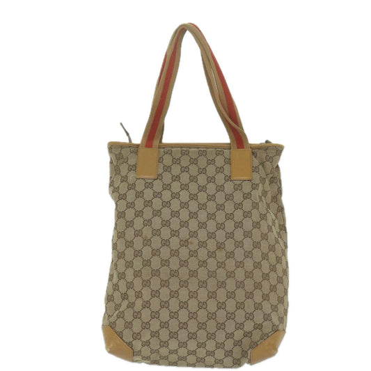 GUCCI GG Canvas Sherry Line Tote Bag Beige Red Brown 019 0401 th4479