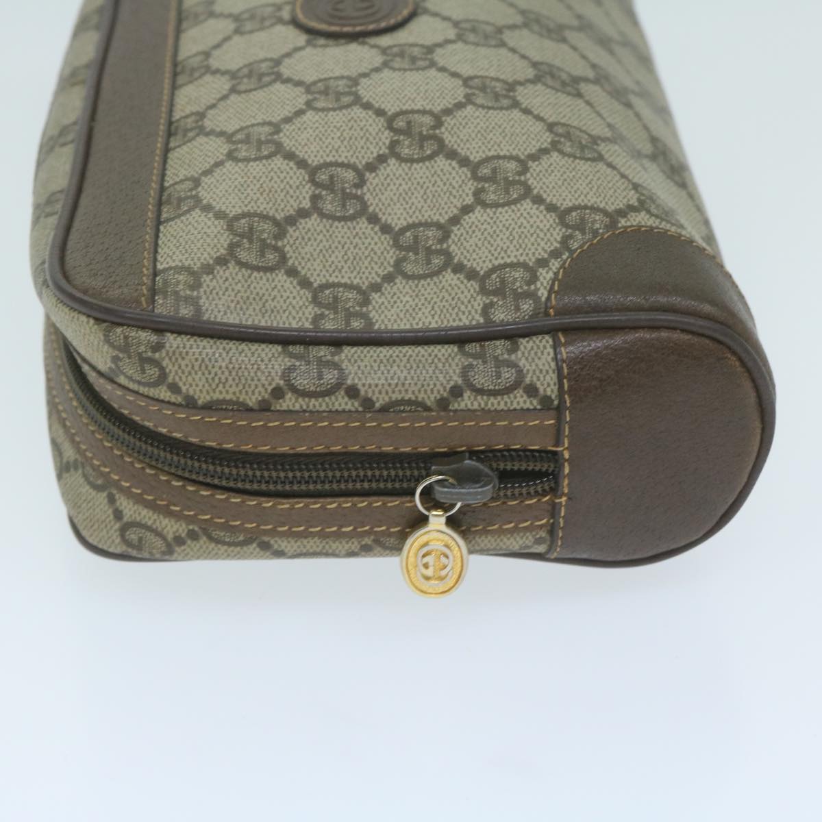 GUCCI GG Supreme Clutch Bag PVC Leather Beige th4482