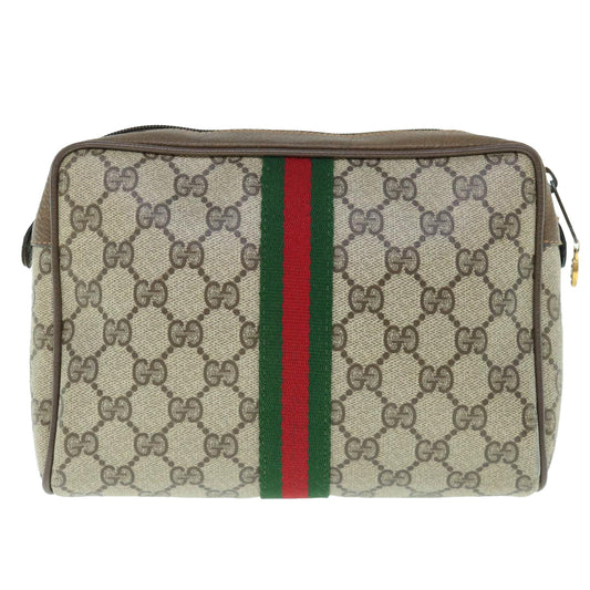 GUCCI GG Supreme Web Sherry Line Clutch Bag Beige Red 63 01 012 th4491