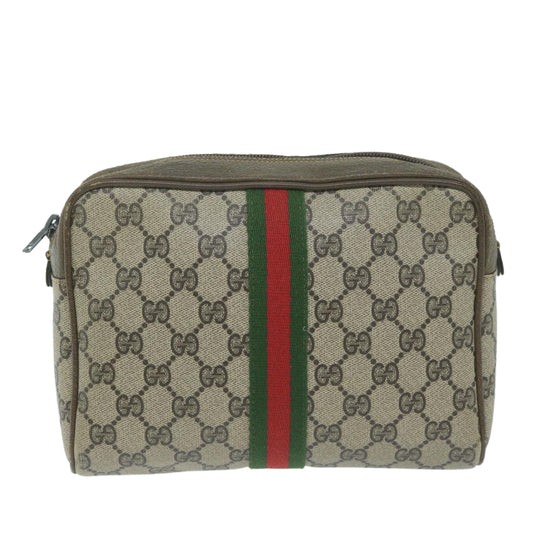 GUCCI GG Supreme Web Sherry Line Clutch Bag Beige Red Green 730 451 th4496
