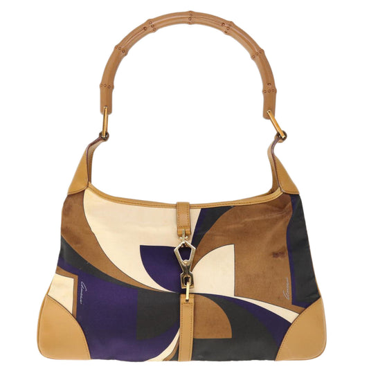 GUCCI Bamboo Hand Bag Nylon Leather Brown th4566
