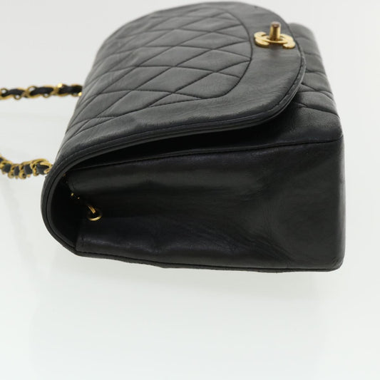 CHANEL Diana Matelasse Chain Flap Shoulder Bag Lamb Skin Black Gold 25036A