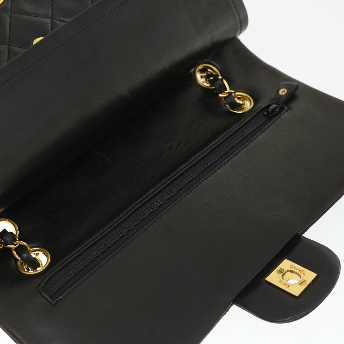 CHANEL Classic Matelasse 25 Chain Flap Shoulder Bag Lamb Skin Black hs649A