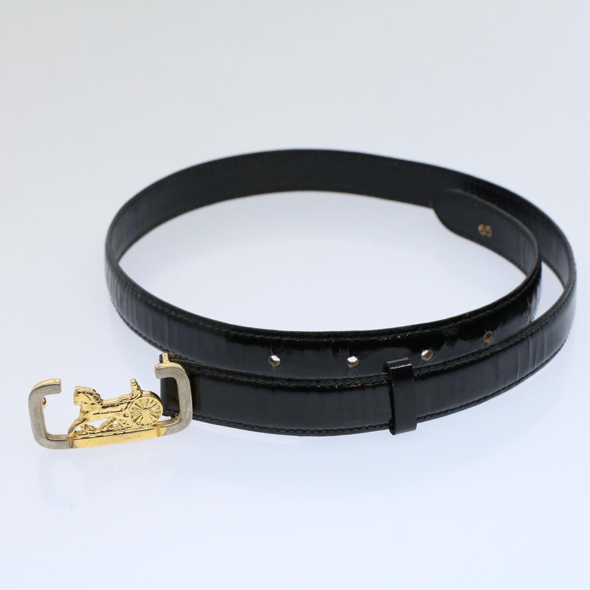 Luxury CELINE Horse Carriage Belt Leather 65 Black ti1368
