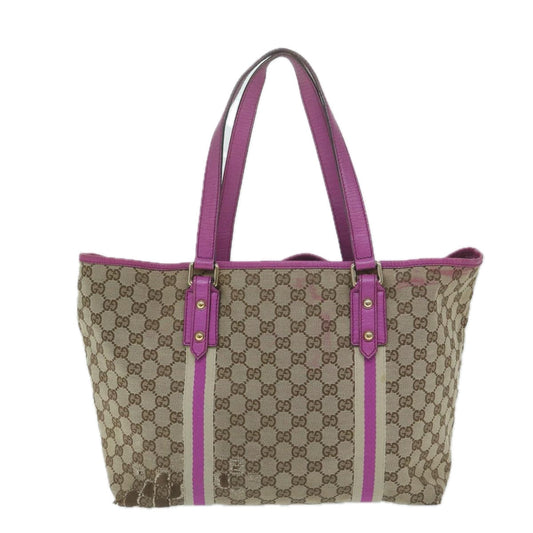 GUCCI GG Canvas Sherry Line Tote Bag Beige Pink 139260 1481