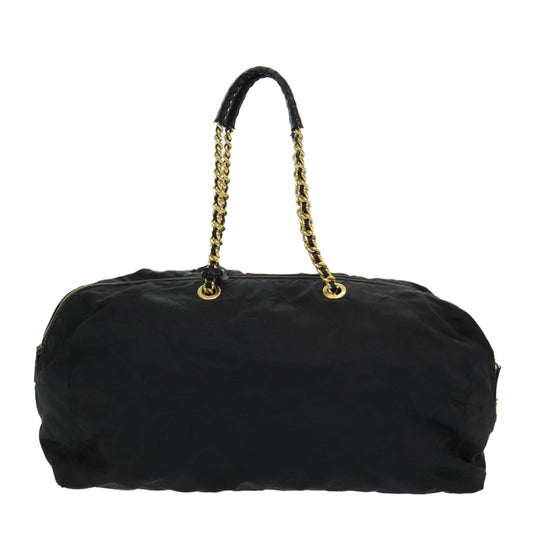 Luxury Prada Quilted Chain Boston Bag Nylon Black yb650