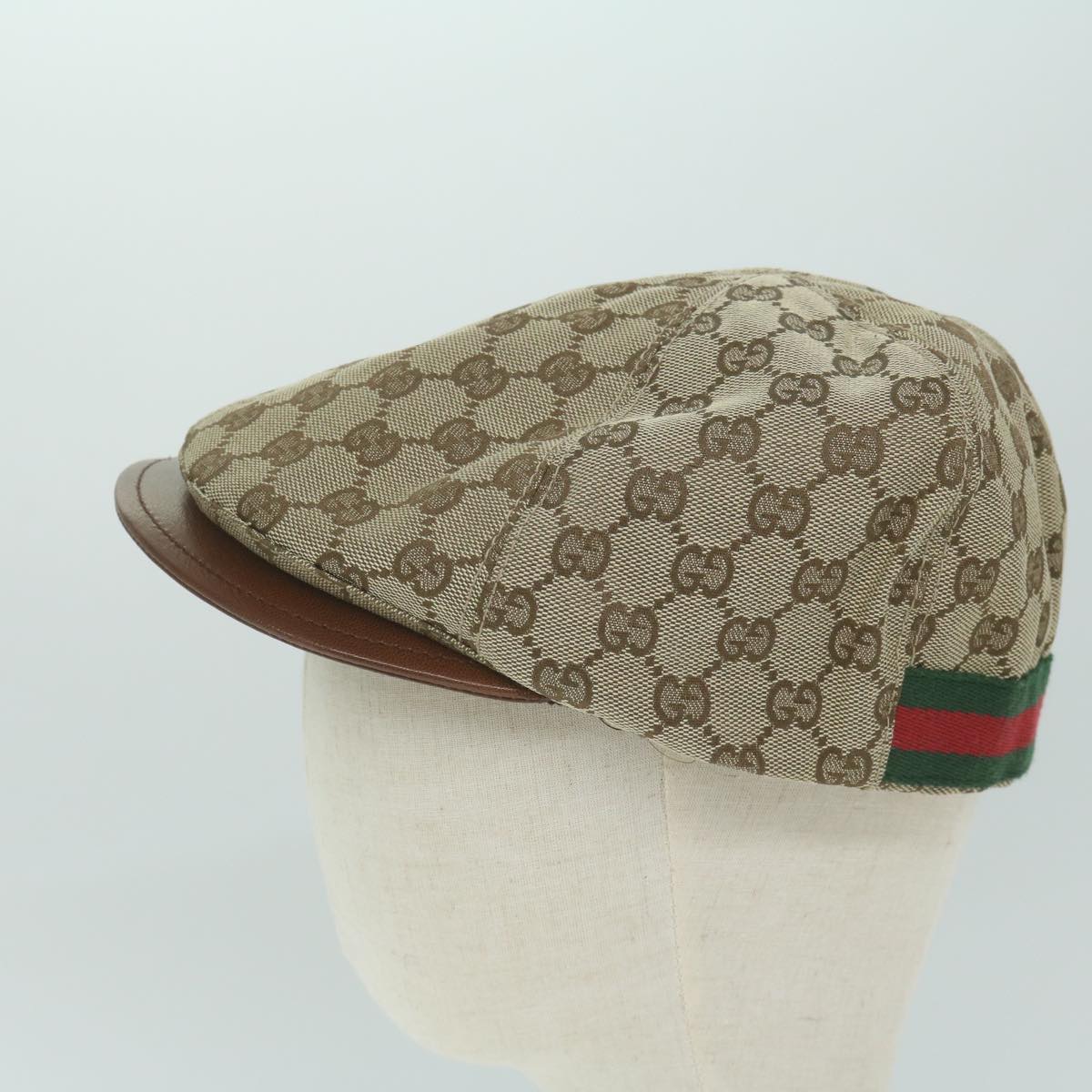GUCCI GG Canvas Web Sherry Line Hunting Cap Hat L Beige Red Green 10107