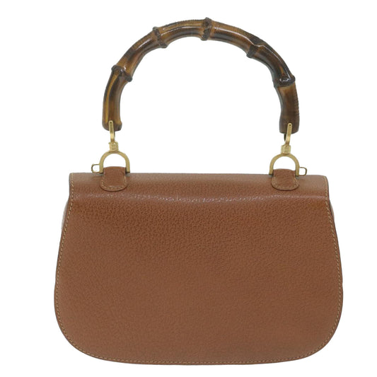 GUCCI Bamboo Turn Lock Hand Bag Leather Brown 10176