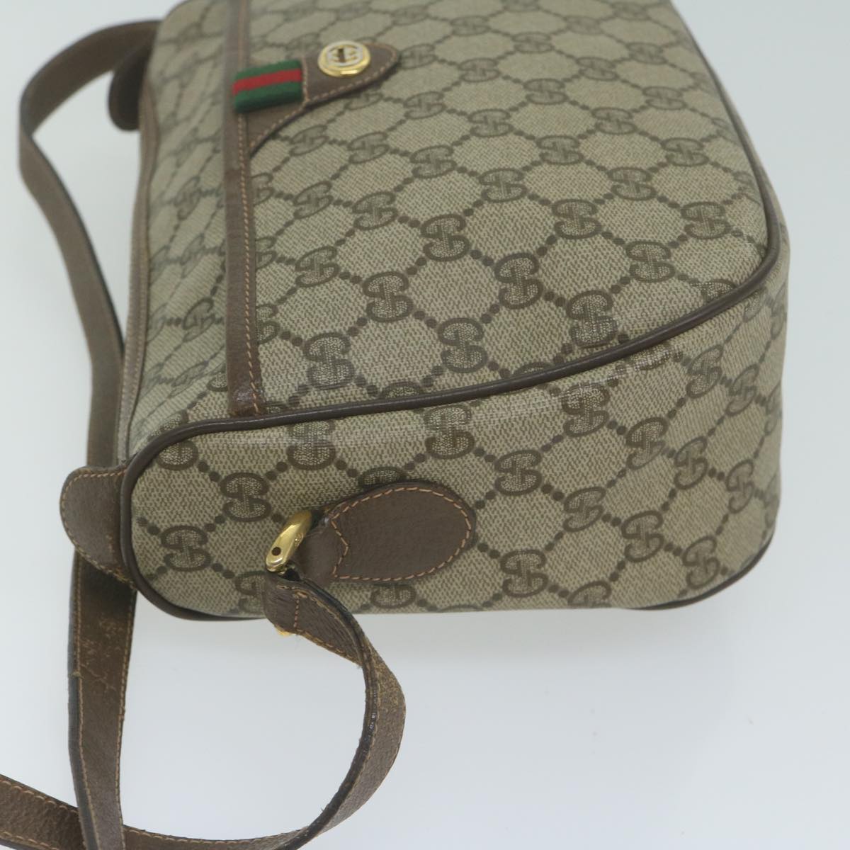 GUCCI GG Canvas Web Sherry Line Shoulder Bag PVC Beige Green Red 10468