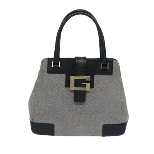 GUCCI Hand Bag Canvas Gray Black 10469