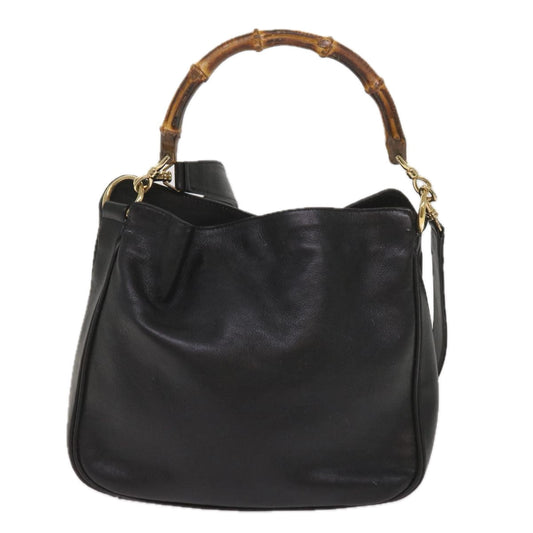 GUCCI Bamboo Shoulder Bag Leather 2way Black 10522