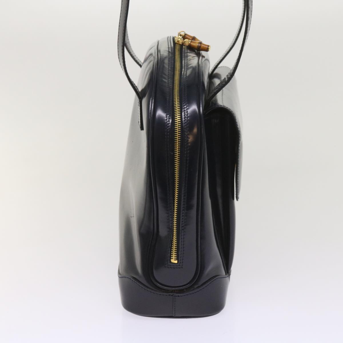 GUCCI Bamboo Shoulder Bag Patent Leather Navy 10523