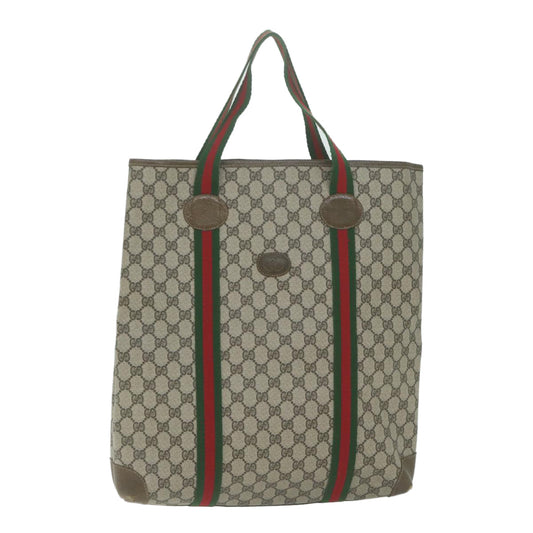GUCCI GG Supreme Web Sherry Line Hand Bag PVC Beige Red Green 10547