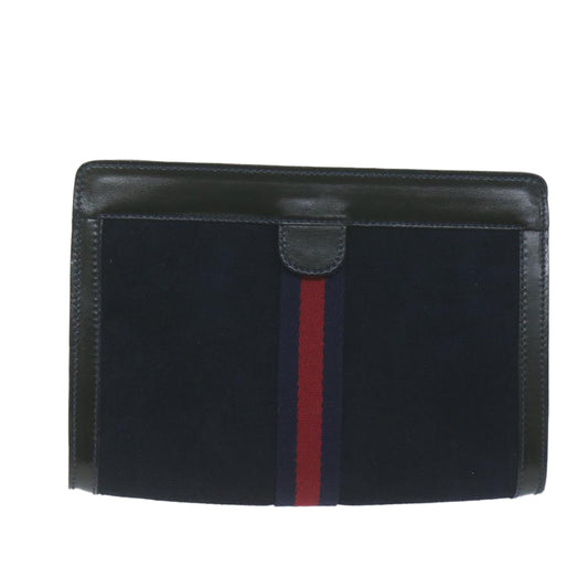 GUCCI Sherry Line Clutch Bag Suede Navy Red 10549