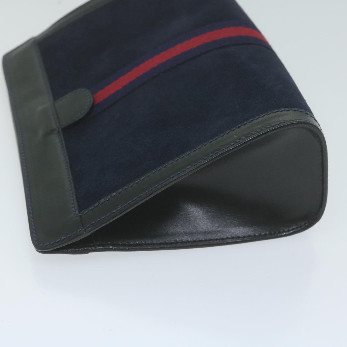 GUCCI Sherry Line Clutch Bag Suede Navy Red 10549