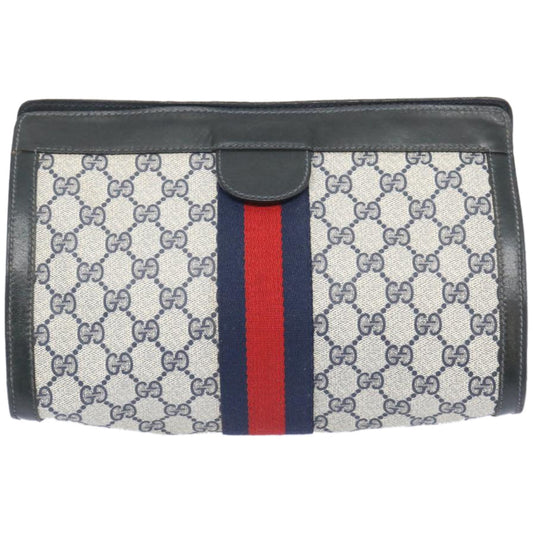 GUCCI GG Supreme Sherry Line Clutch Bag PVC Navy Red 67 014 2125 10630