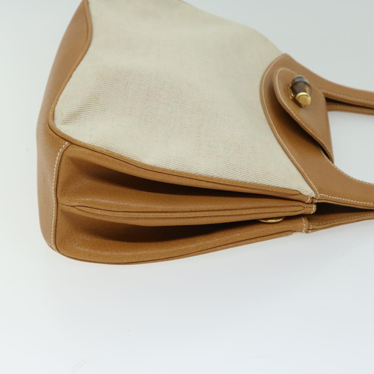 GUCCI Bamboo Turn Lock Shoulder Bag Canvas Leather Beige 000 113 10670