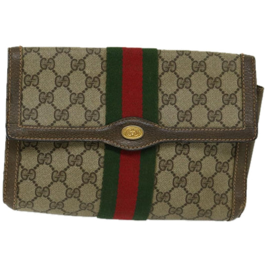 GUCCI GG Supreme Web Sherry Line Clutch Bag PVC Beige 89 01 006 10694