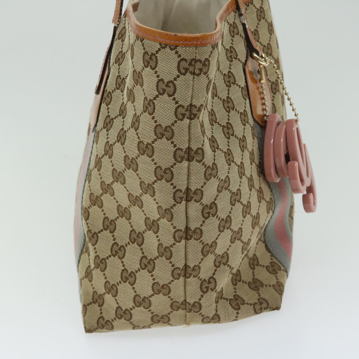 GUCCI GG Canvas Sherry Line Tote Bag Gray Beige pink 211970 10798