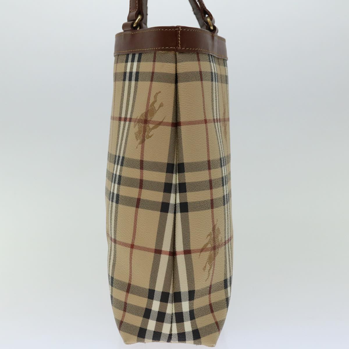 Luxury BurberrySs Nova Check Tote Bag PVC Beige Auth yk11163
