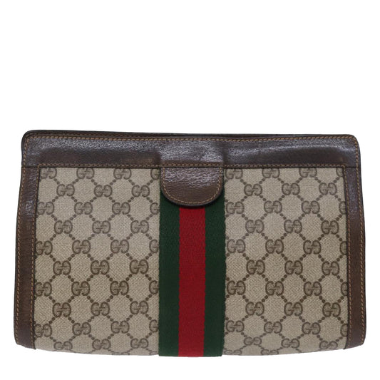 Luxury Gucci Trending 2025 GG Supreme Web Sherry Line Clutch Bag PVC Beige Red 89 01 002 12307