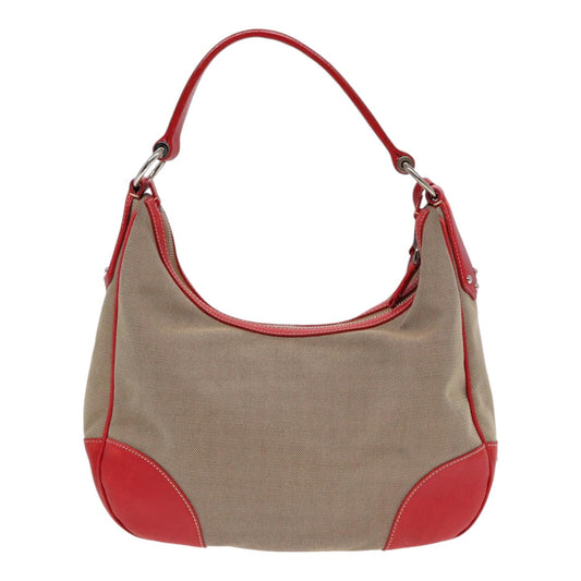 Luxury Prada Shoulder Bag Canvas Leather Red Silver beige yk14646