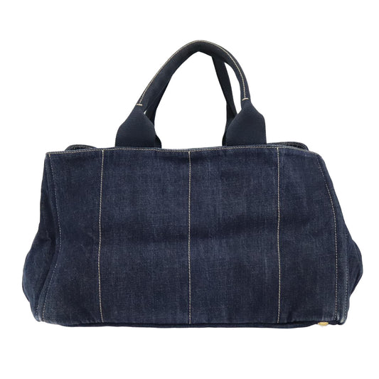 Luxury Prada Canapa GM Hand Bag Denim Navy Gold yk15134