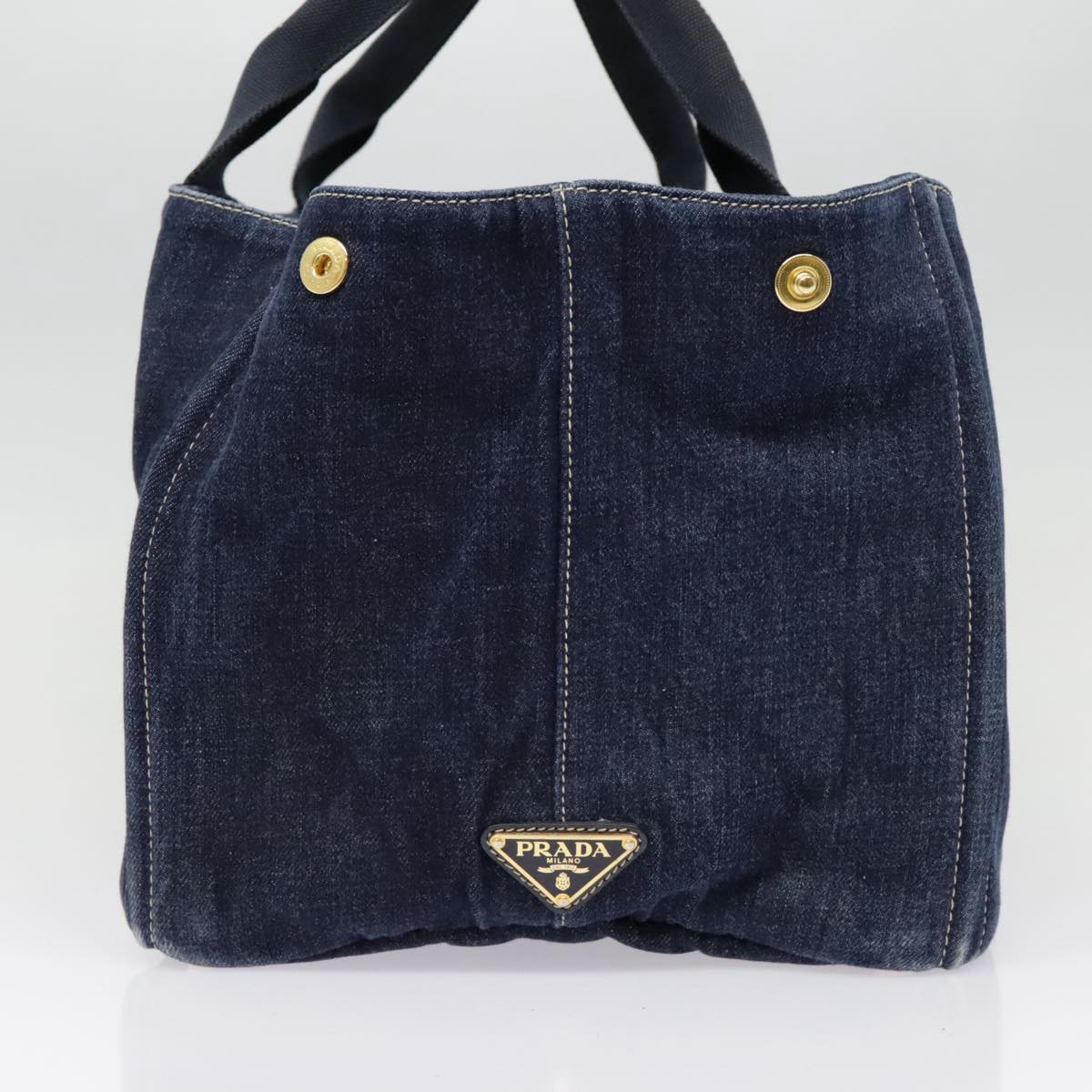 Luxury Prada Canapa GM Hand Bag Denim Navy Gold yk15134