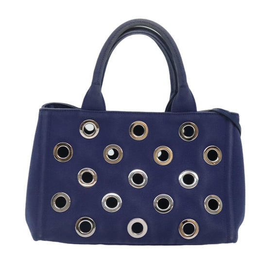 Luxury Prada Canapa PM Hand Bag Canvas 2way Navy Silver yk15141