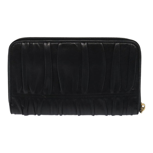 Luxury Prada Gathered Wallet Leather Black Gold yk15313