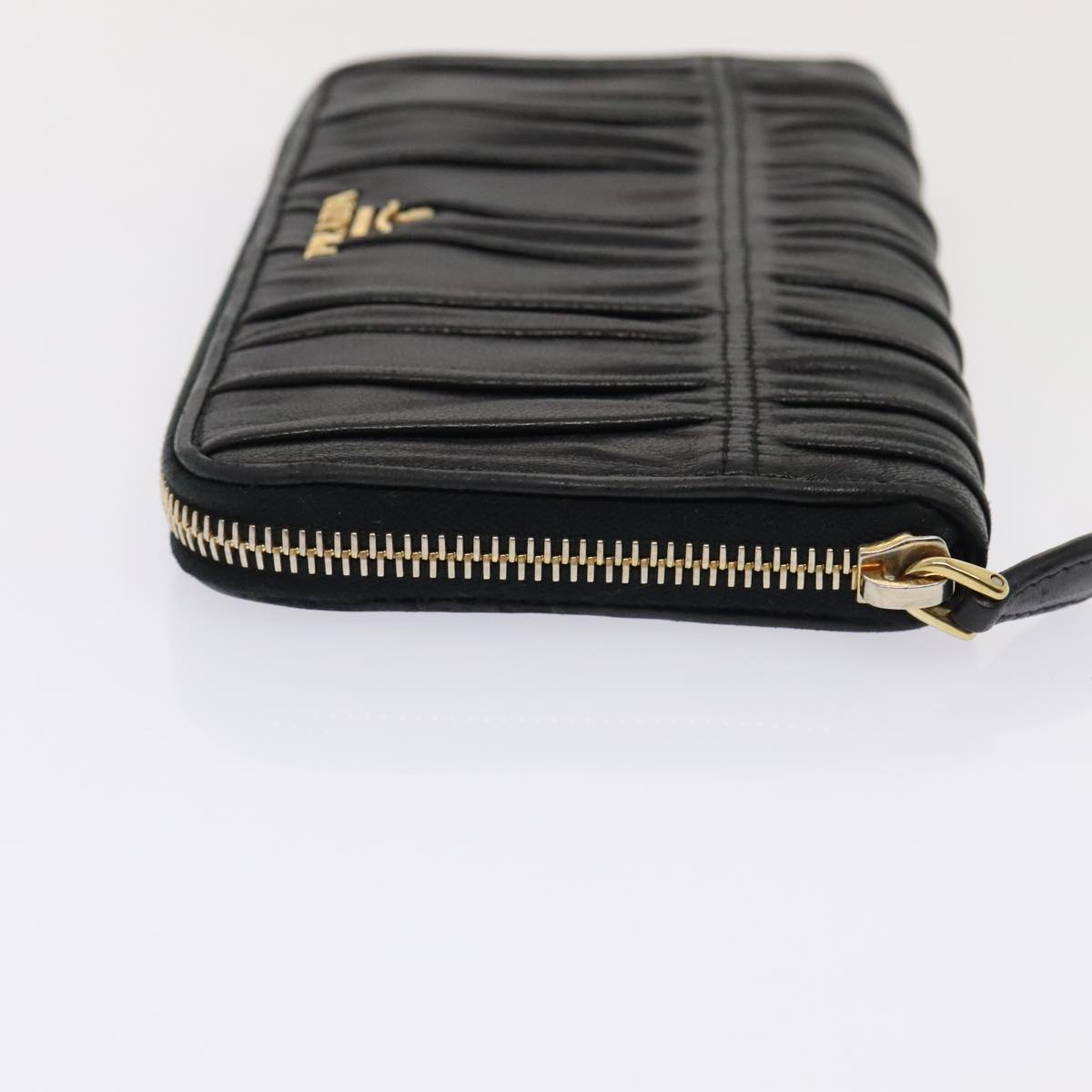 Luxury Prada Gathered Wallet Leather Black Gold yk15313