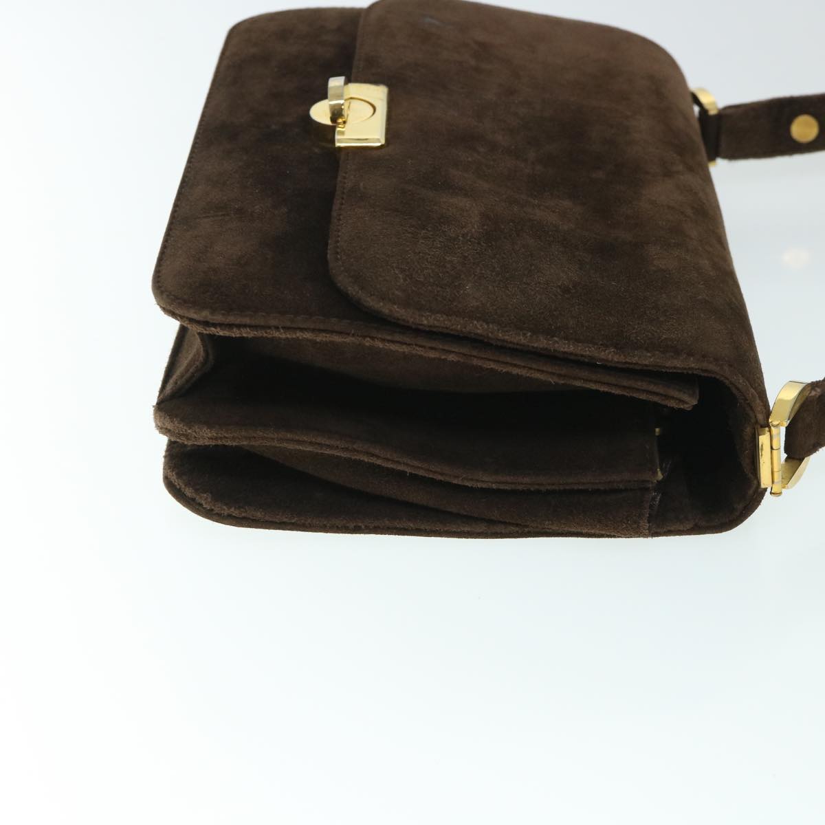 Luxury Gucci Turn Lock Shoulder Bag Suede Brown 8638
