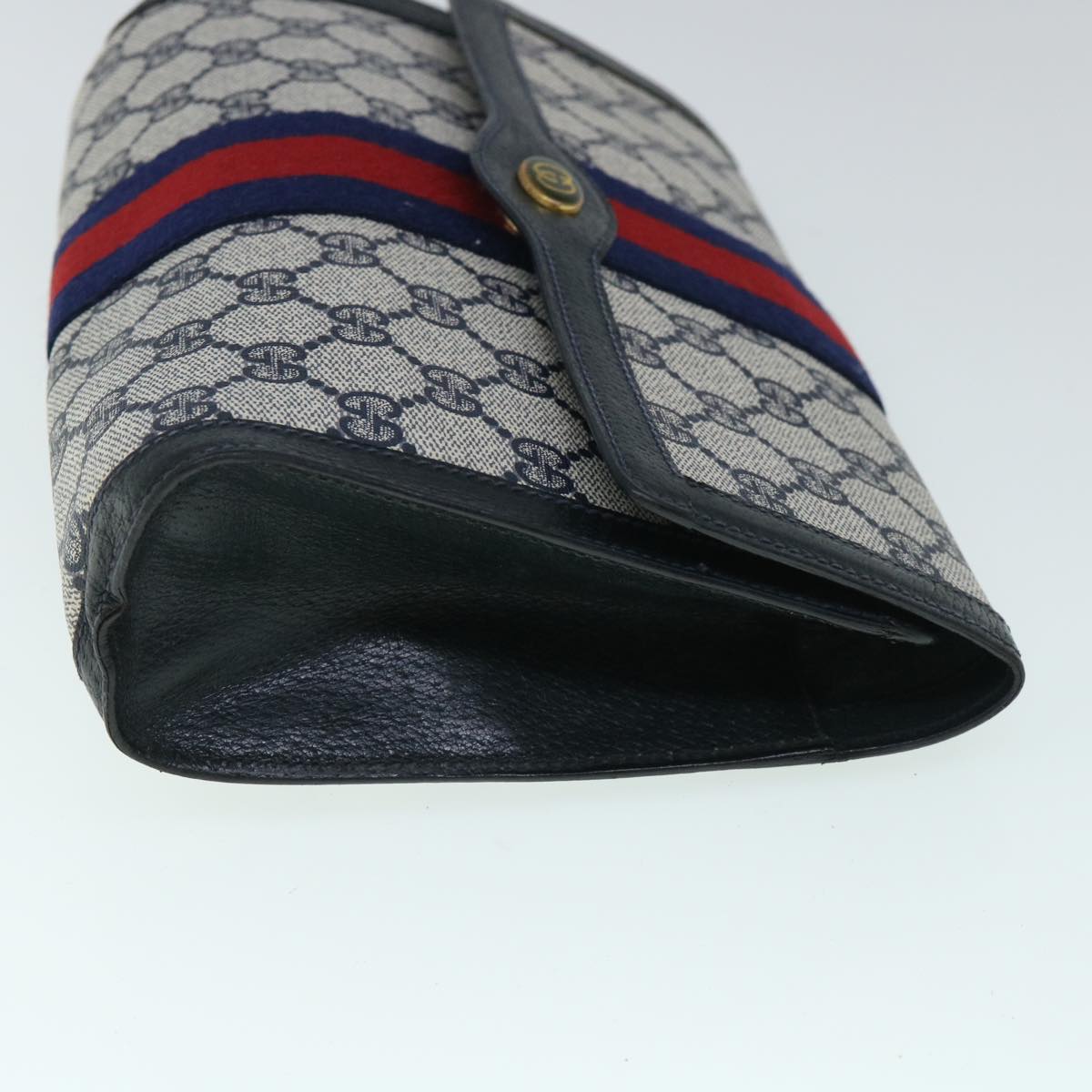 Luxury Gucci GG Canvas Sherry Line Clutch Bag Gray Red Navy 89 01 006 8671