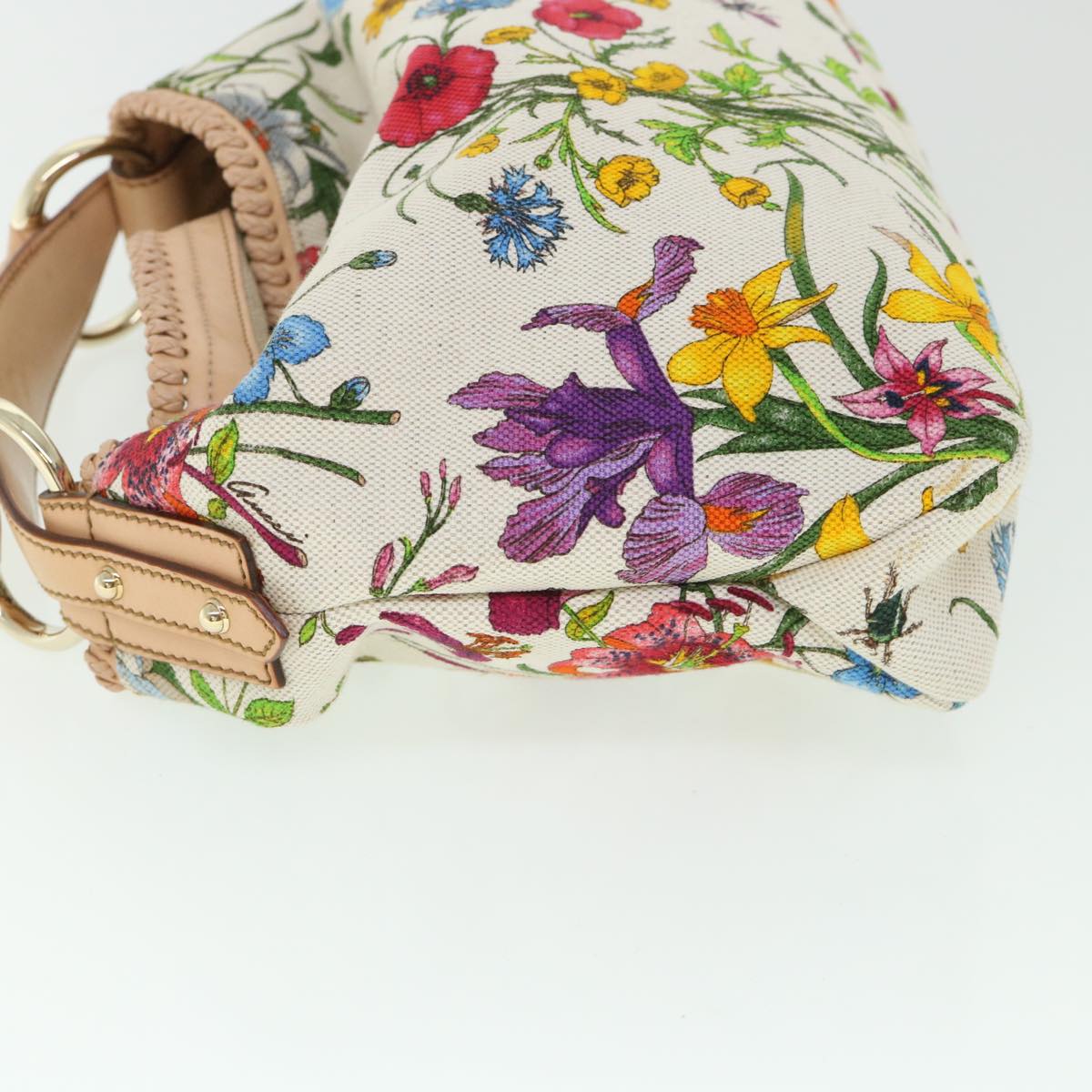 Luxury Gucci Flora Horsebit Hand Bag Canvas Multicolor 145823 8726