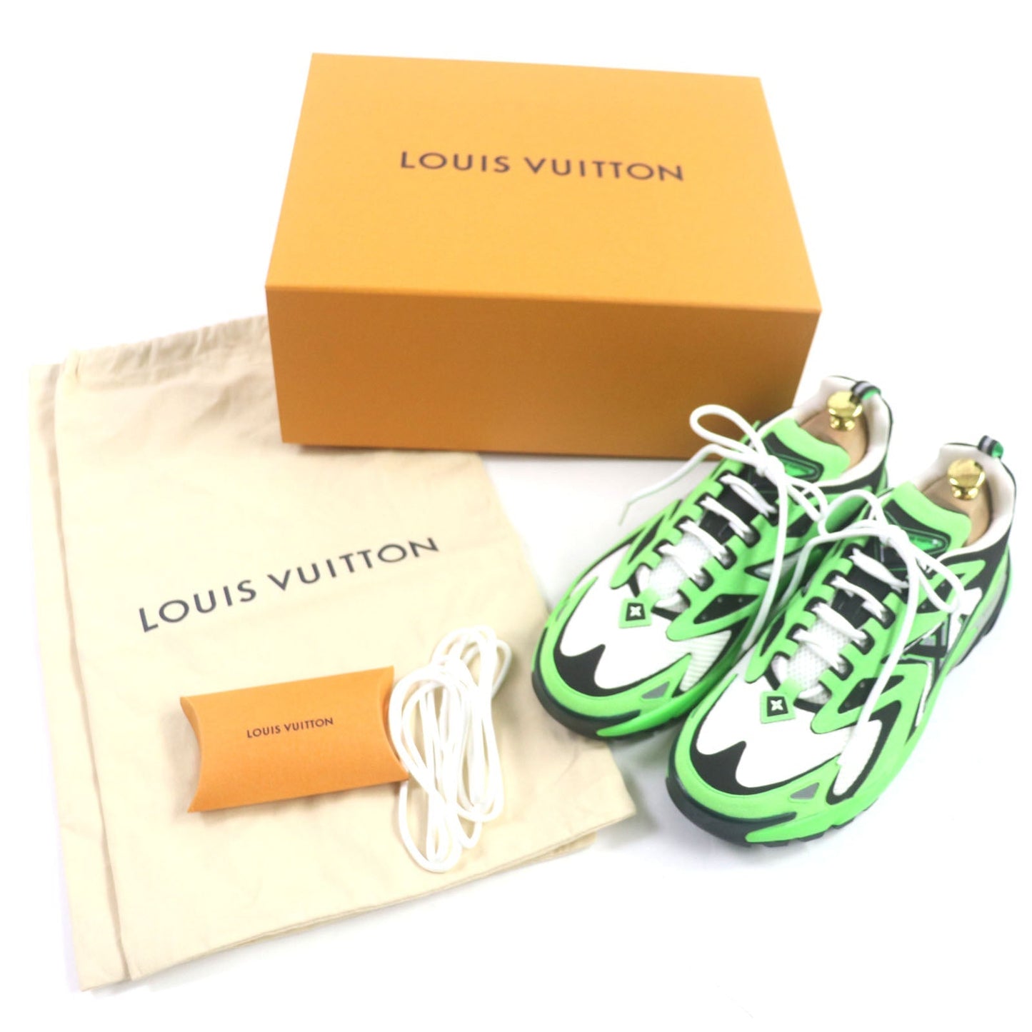 LOUIS VUITTON Low cut sneakers Part: suede Lime Black White Tatic Line mens 8