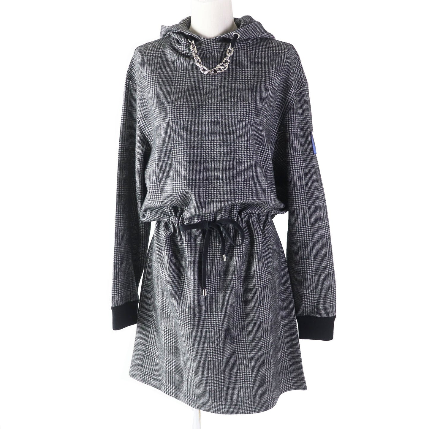 LOUIS VUITTON one piece 1AC3MF wool Gray black Prince of Wales Hoodie Dress M