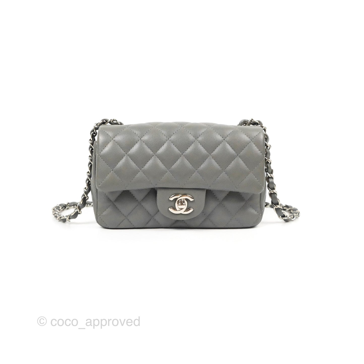 Chanel Quilted Mini Rectangular Flap Grey Caviar Silver Hardware 17B